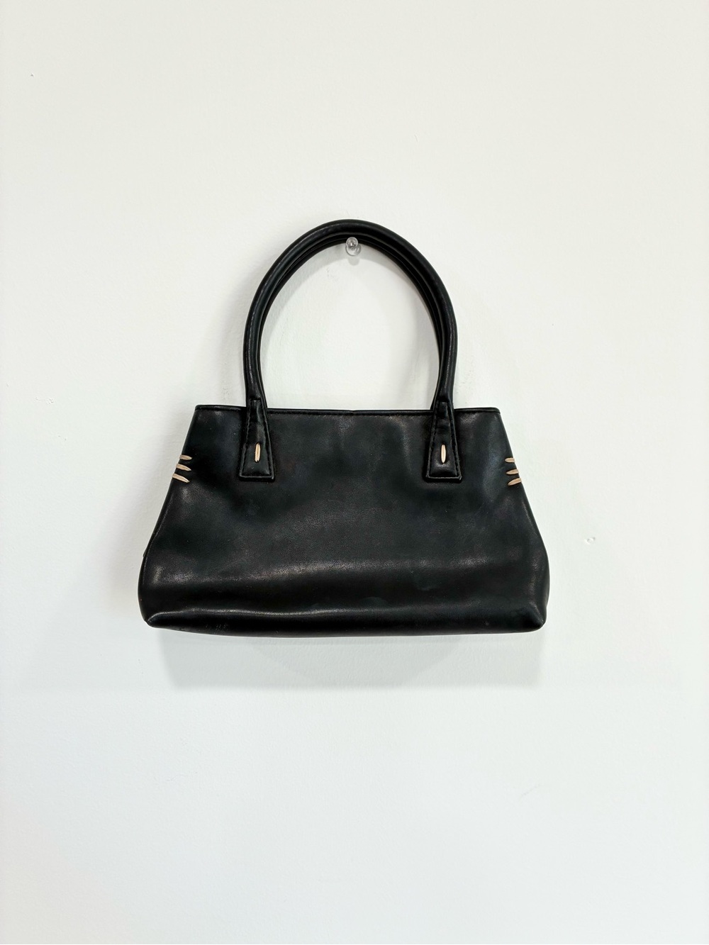 Vintage Classic Black Leather Top-Handle Women’s Mini Bag